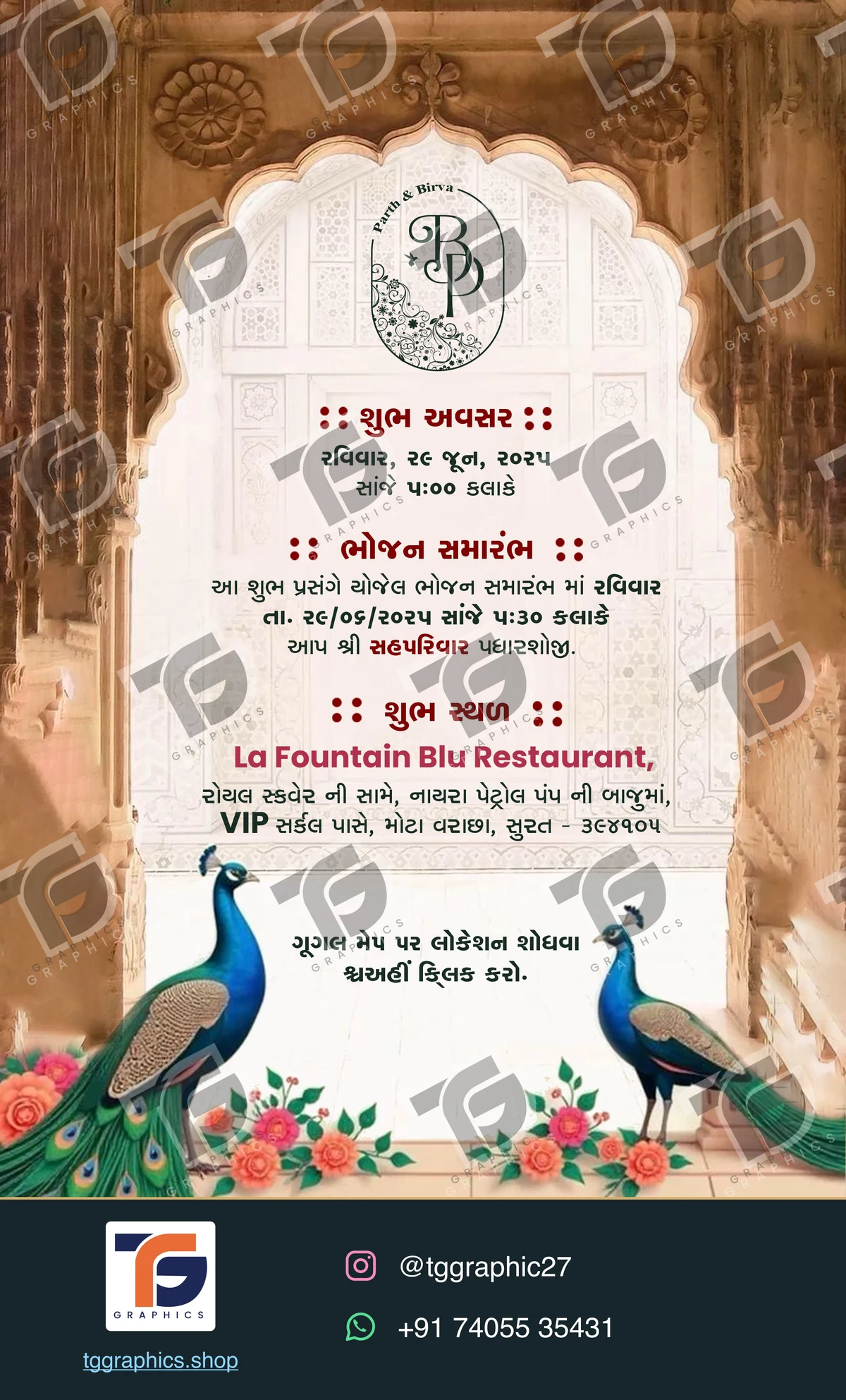Engagement invitations · Collection 08 · Design 2 with TG Graphics watermark and contact footer